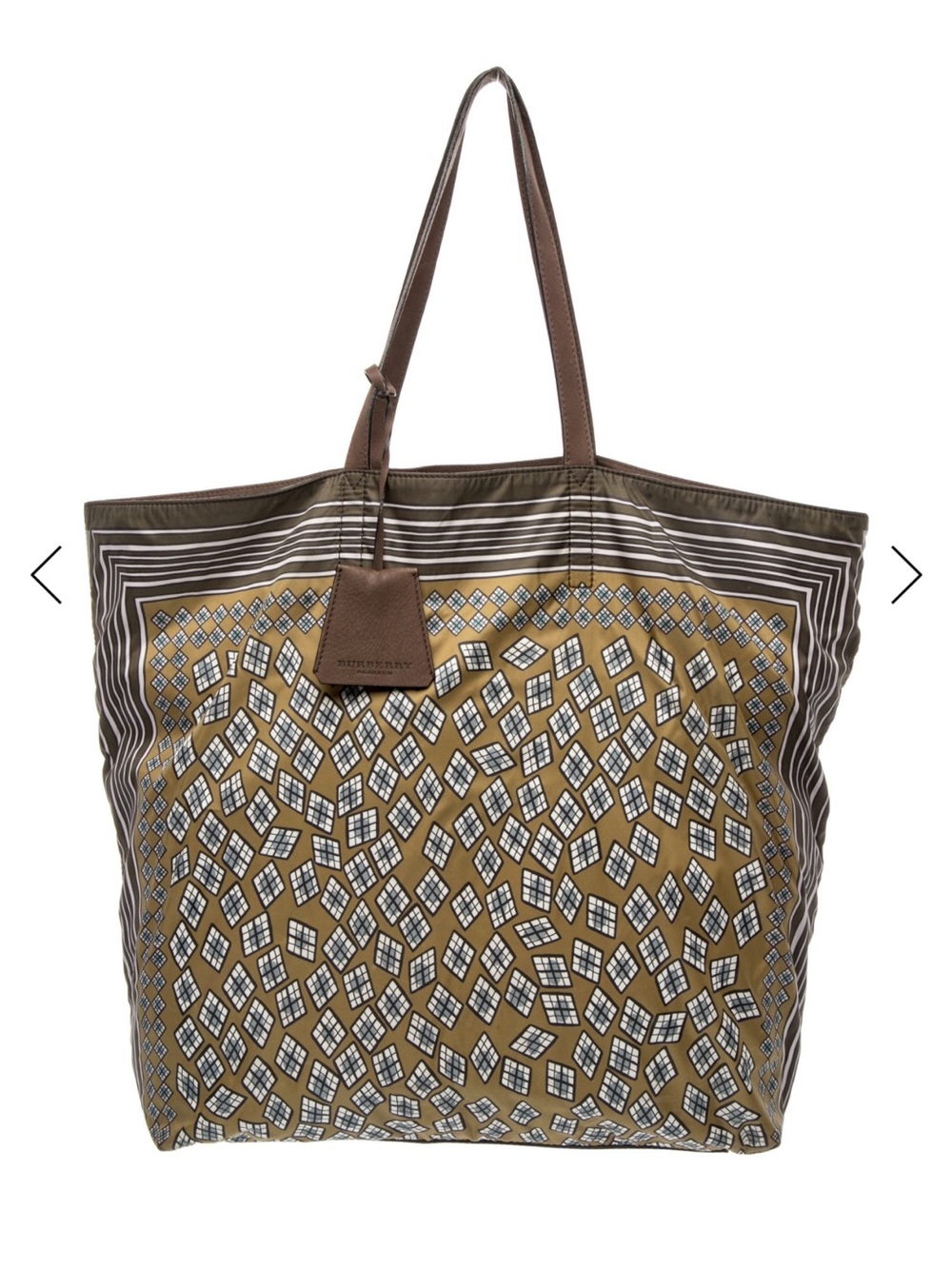 Burberry Olive and Brown Geometric Print Tote